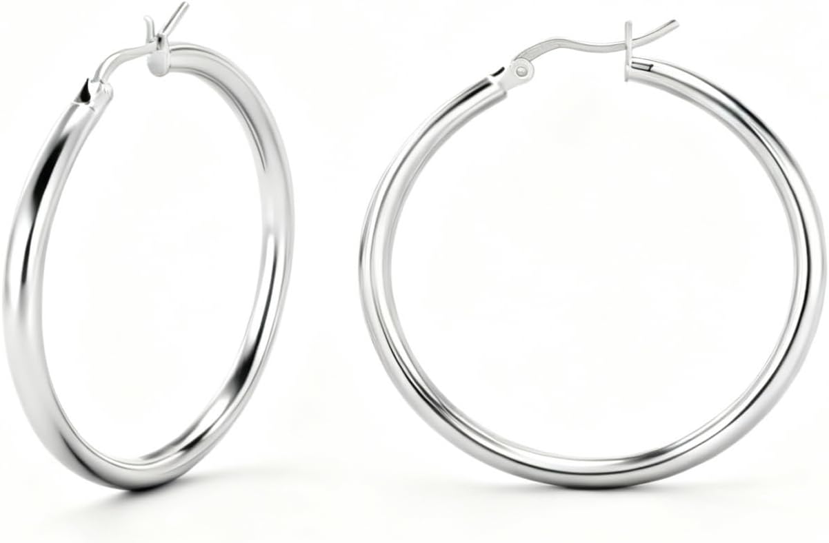 #30 Sterling Silver Minimalist Geometric Twist Circle Hoop Earrings - Durable, Hypoallergenic, and Nickel-Free Jewelry