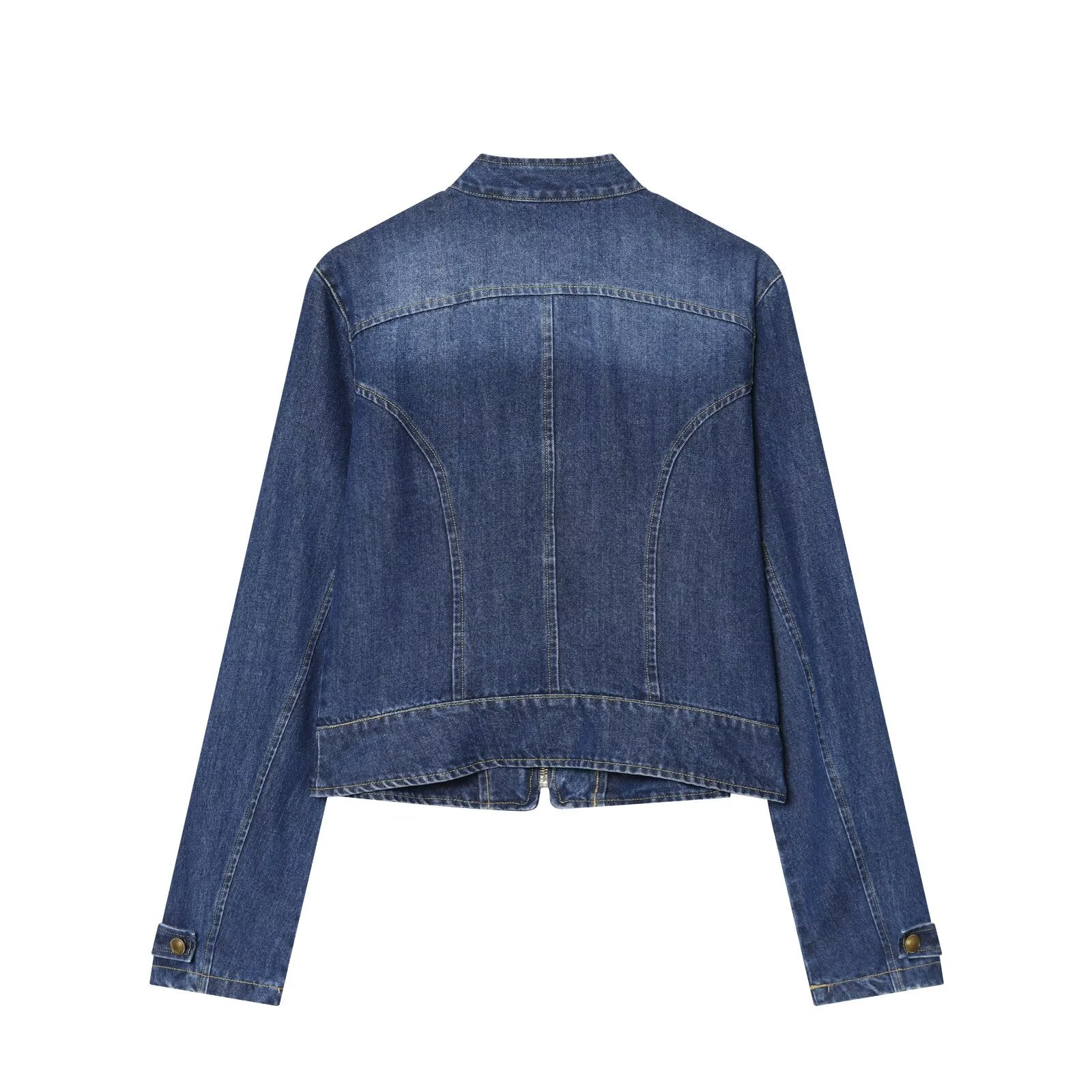 Women's long sleeved O Neck denim jacket