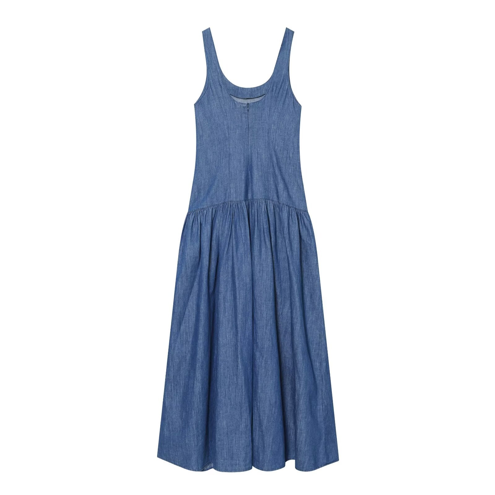 Women's cape style hem sleeveless denim dress