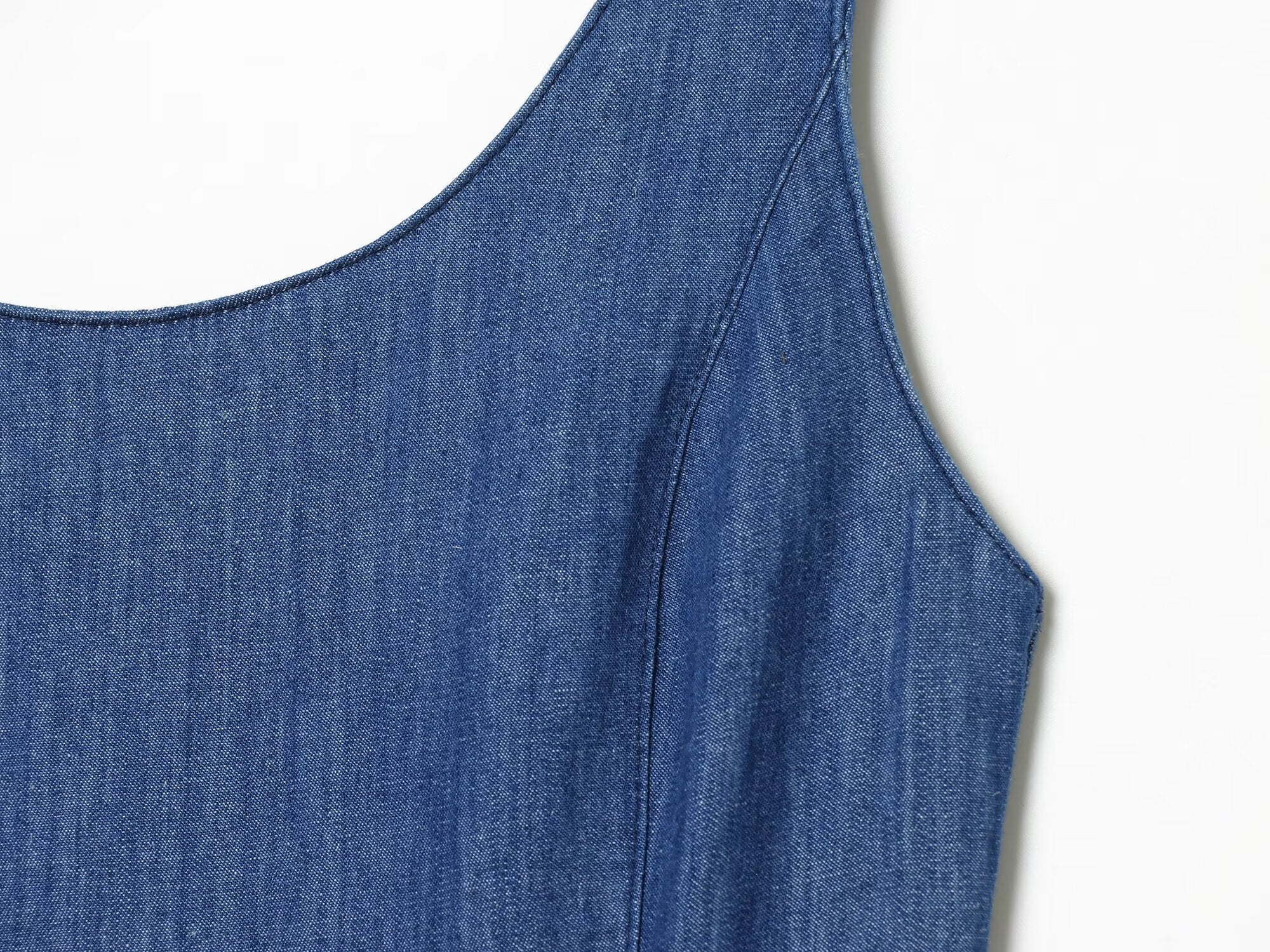 Women's cape style hem sleeveless denim dress