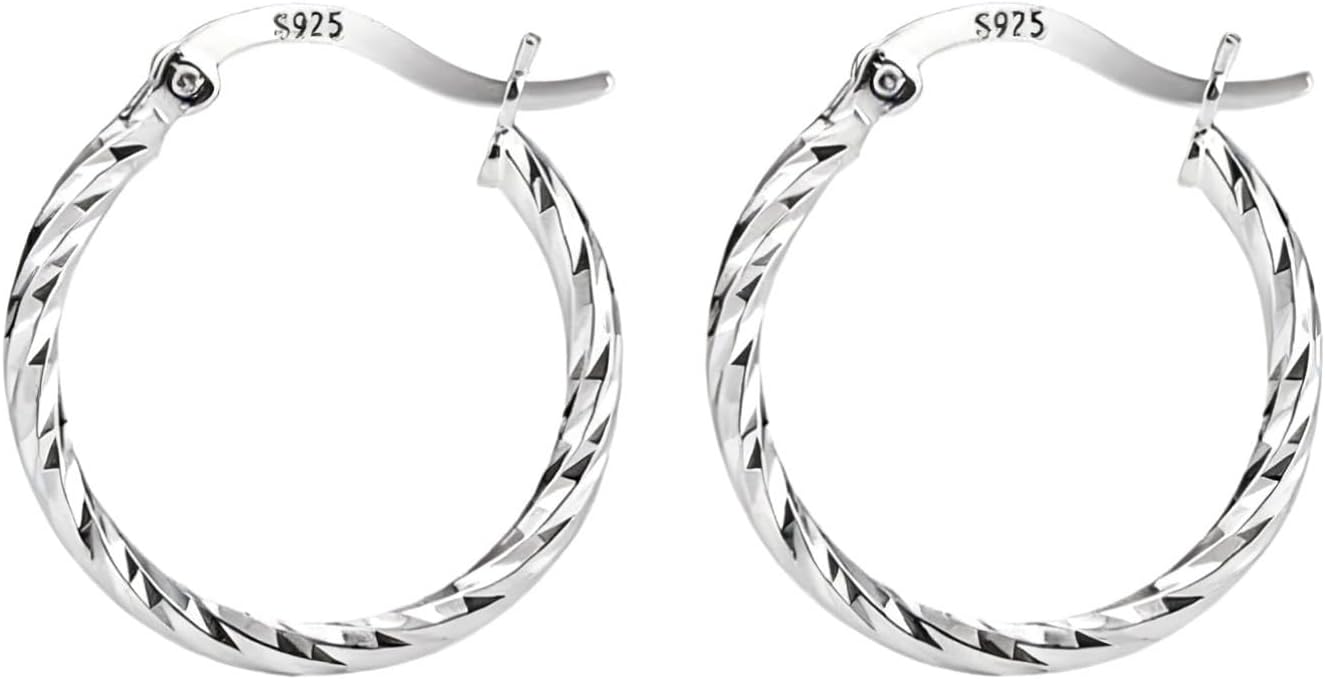 #30 Sterling Silver Minimalist Geometric Twist Circle Hoop Earrings - Durable, Hypoallergenic, and Nickel-Free Jewelry