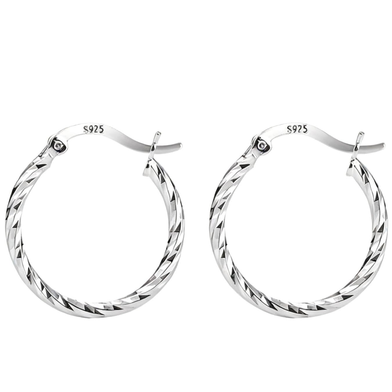 #30 Sterling Silver Minimalist Geometric Twist Circle Hoop Earrings - Durable, Hypoallergenic, and Nickel-Free Jewelry