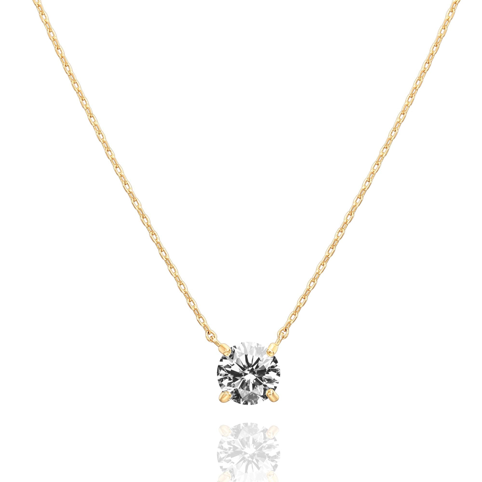 #1 PAVOI 14K Gold Plated Crystal Solitaire 1.5 Carat (7.3mm) Cubic Zirconia Dainty Choker Necklace | Gold Necklaces for Women