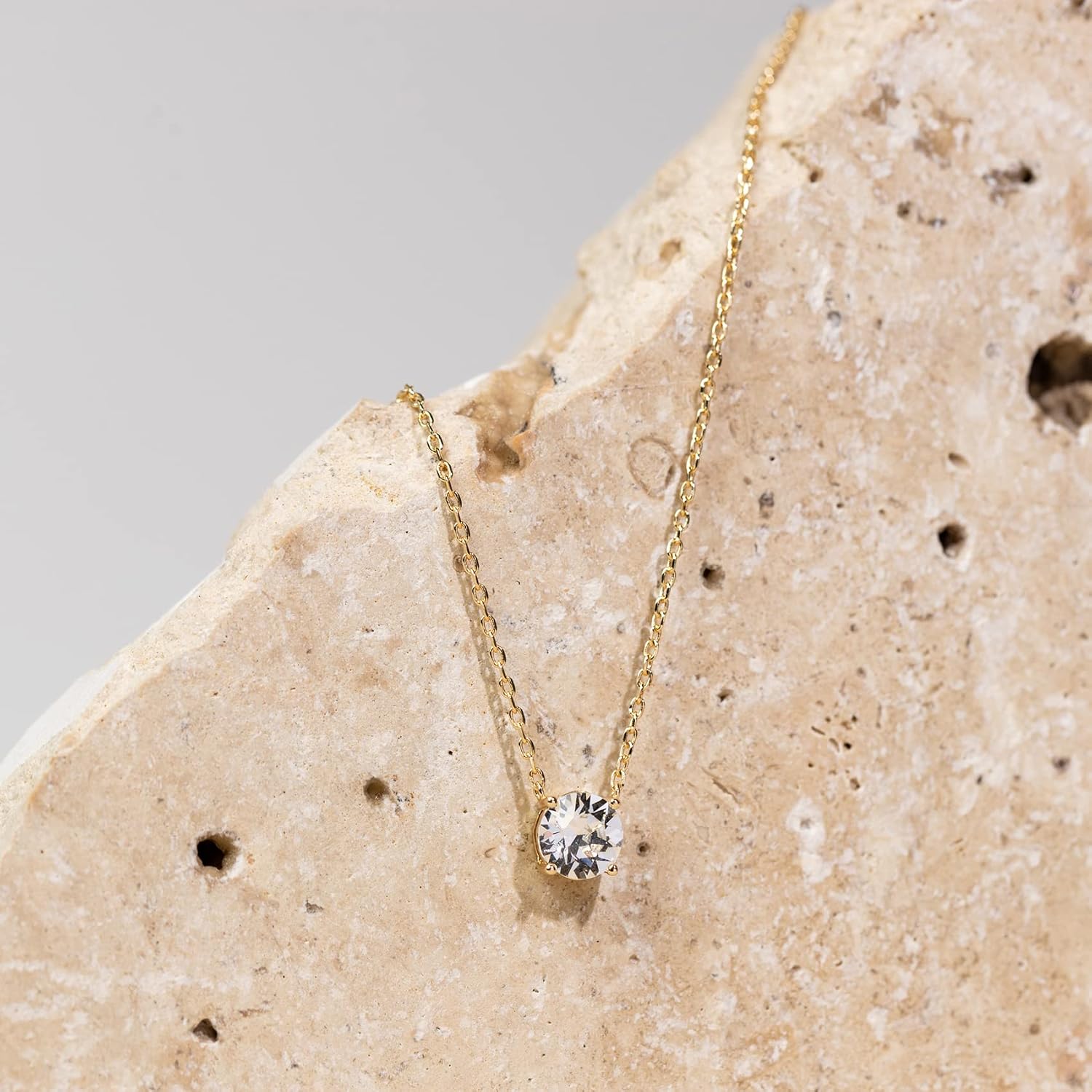 #1 PAVOI 14K Gold Plated Crystal Solitaire 1.5 Carat (7.3mm) Cubic Zirconia Dainty Choker Necklace | Gold Necklaces for Women
