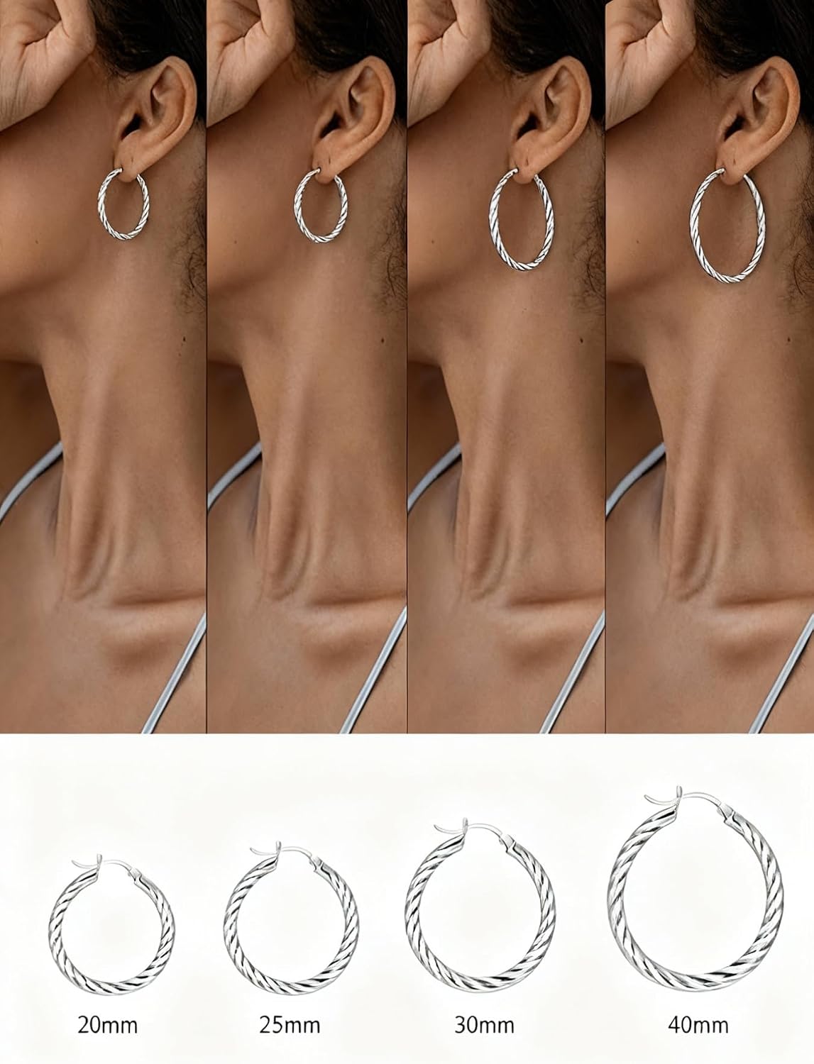 #30 Sterling Silver Minimalist Geometric Twist Circle Hoop Earrings - Durable, Hypoallergenic, and Nickel-Free Jewelry
