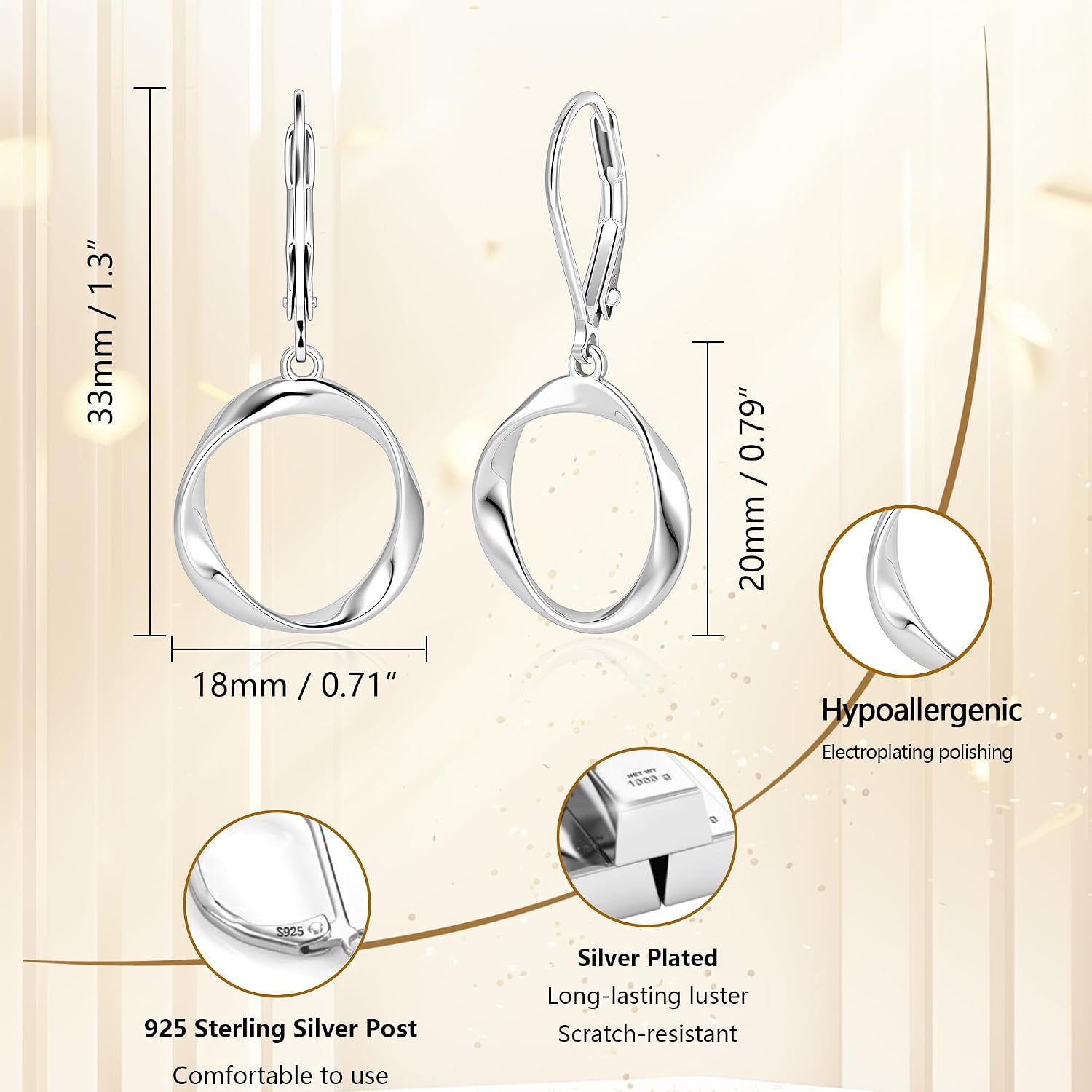 #20 Round Twist Dangle Earrings for Women Circle Drop Earings