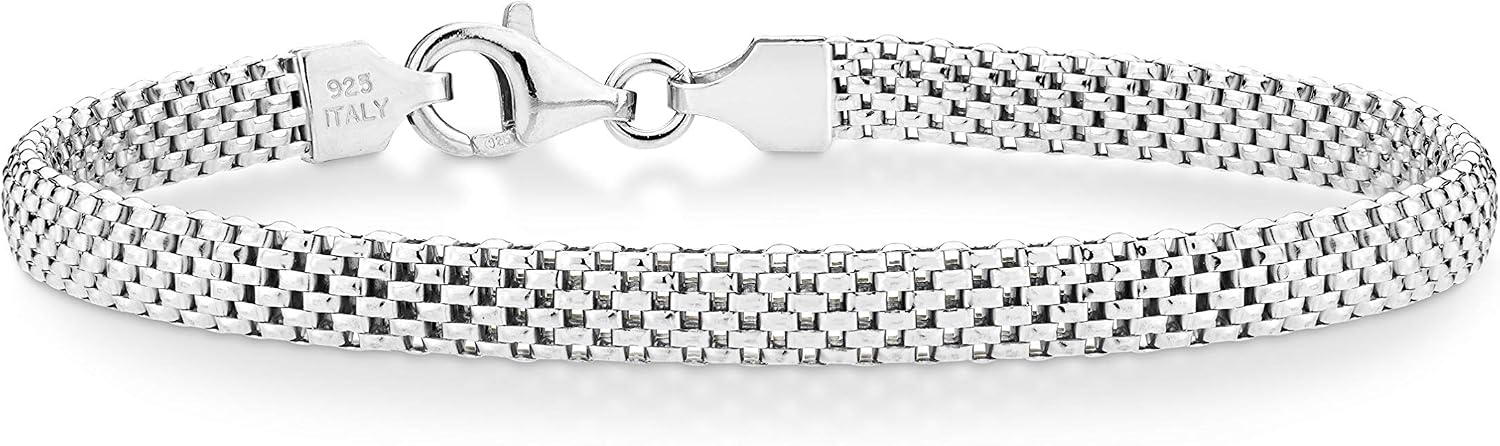 #30 Italian 925 Sterling Silver 5mm Mesh Bracelet for Women