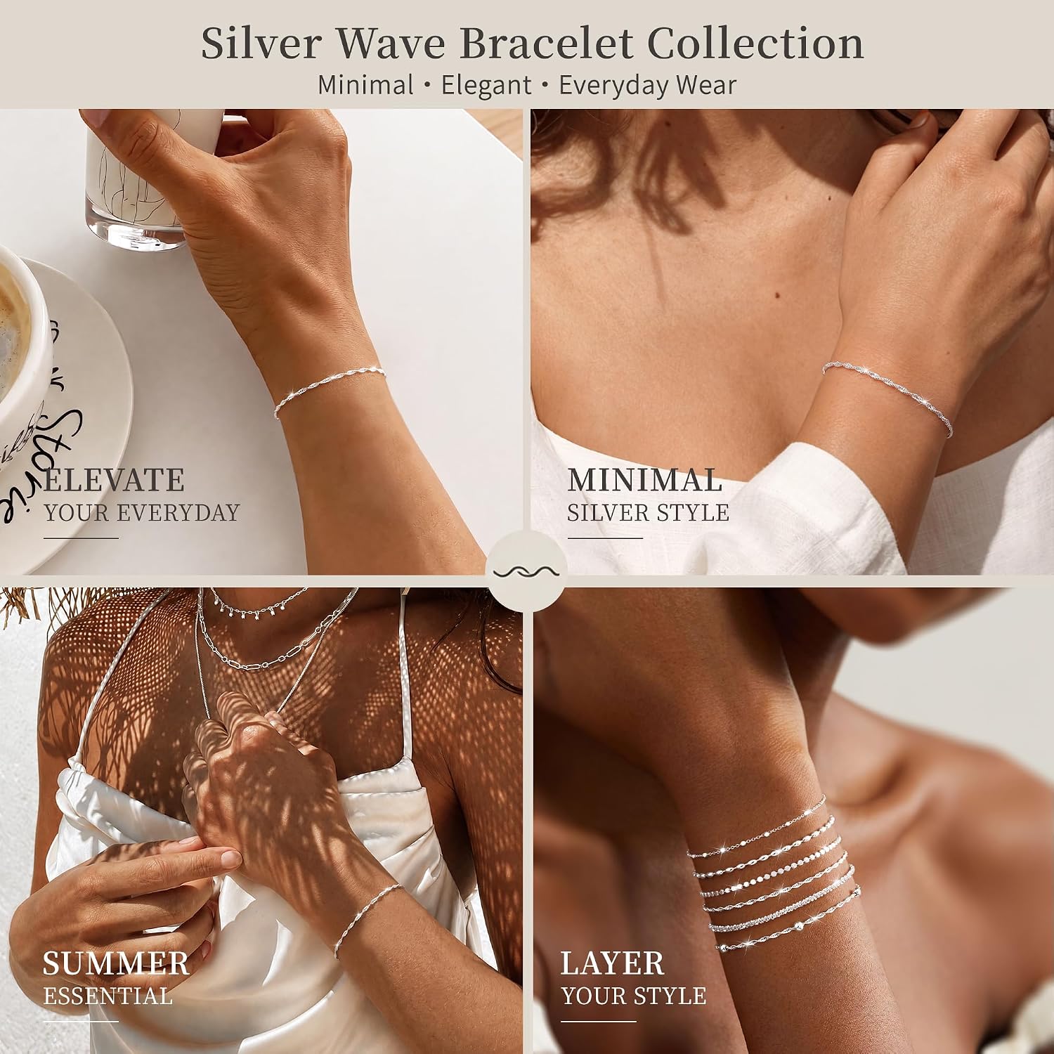 #20 Silver Bracelets for Women Trendy 14K Silver Plated Beaded Bracelet