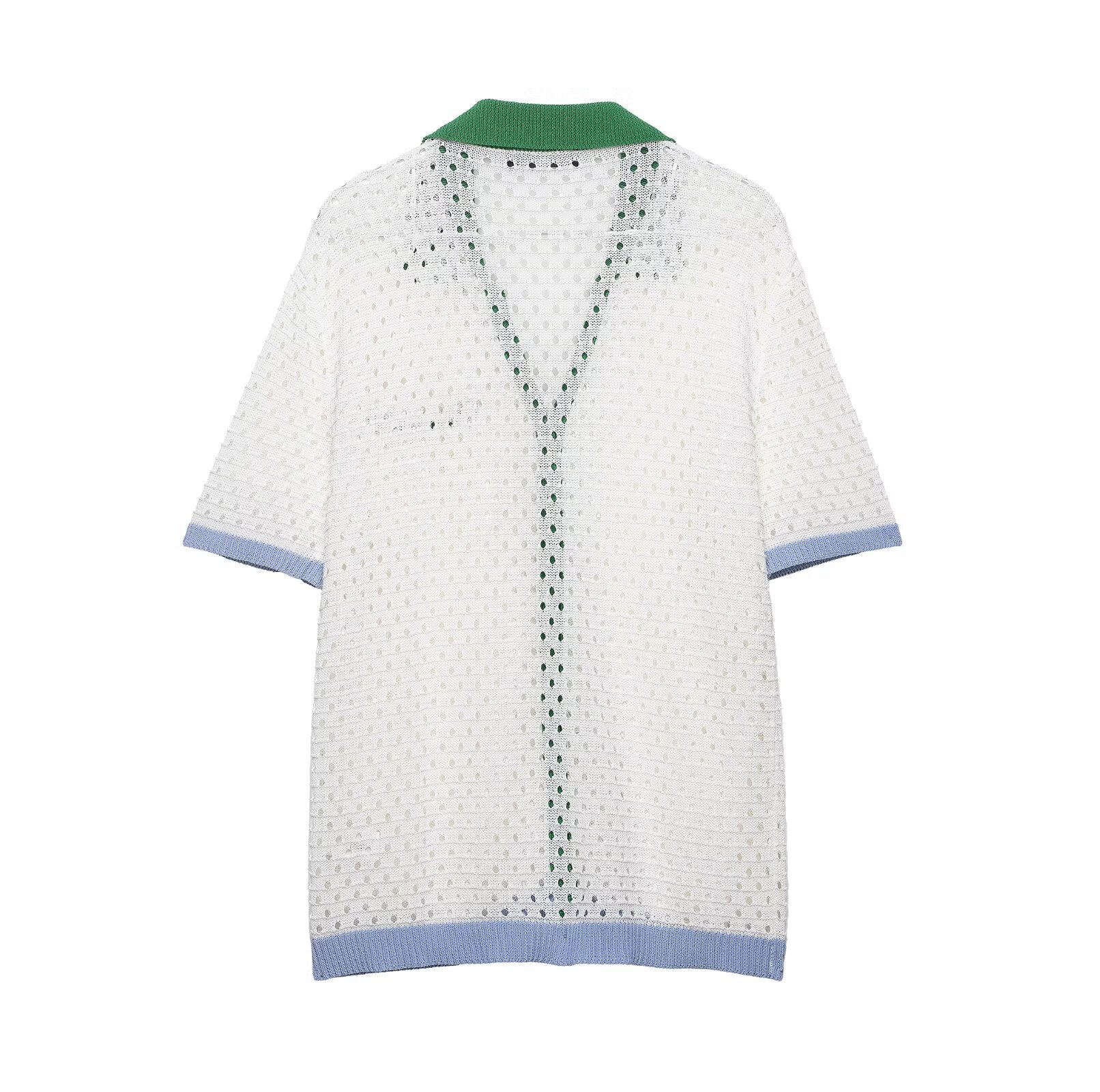 suit Women's 2 pieces hollow knitted polo shirt+shorts