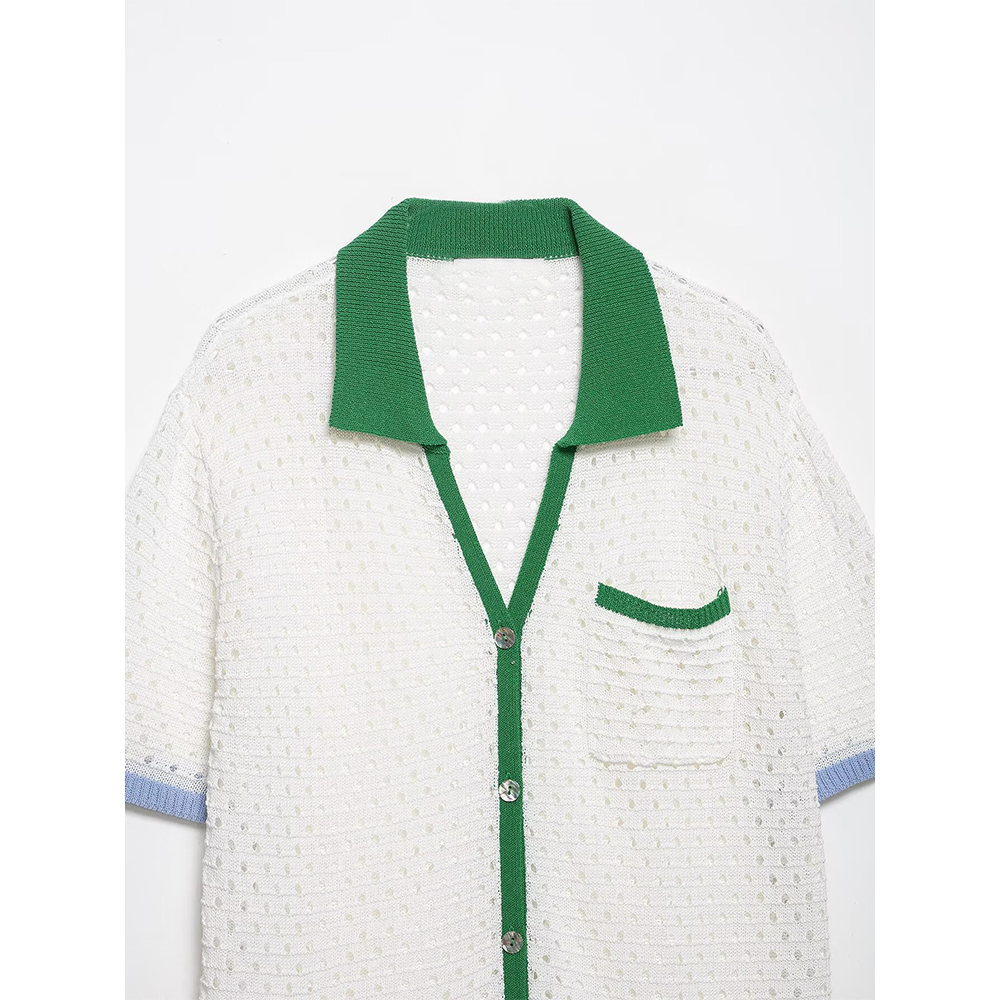suit Women's 2 pieces hollow knitted polo shirt+shorts