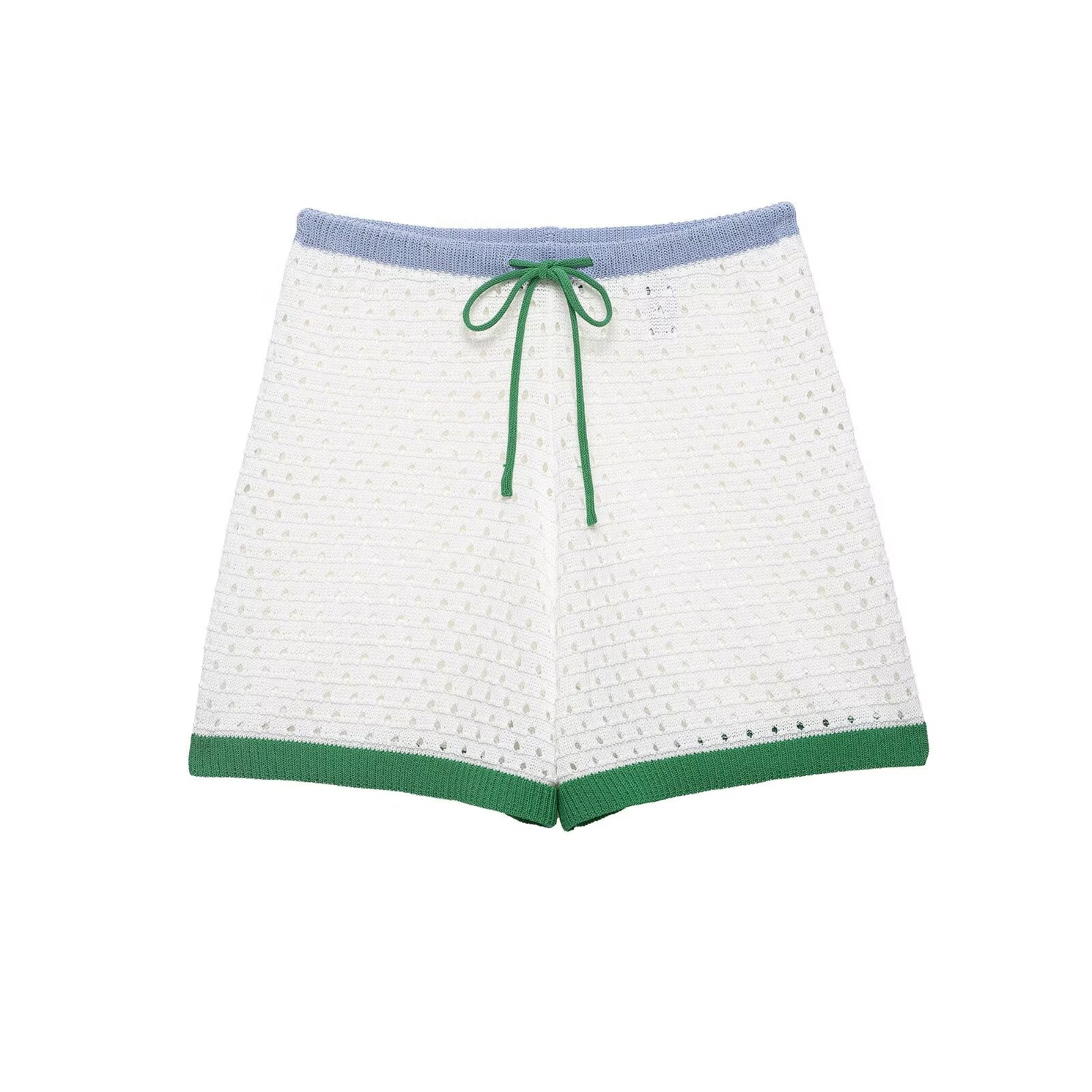 suit Women's 2 pieces hollow knitted polo shirt+shorts
