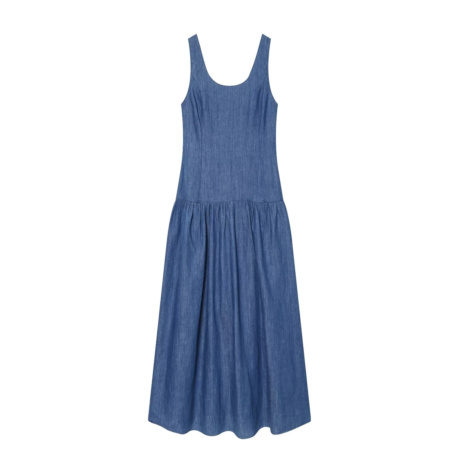Women's cape style hem sleeveless denim dress