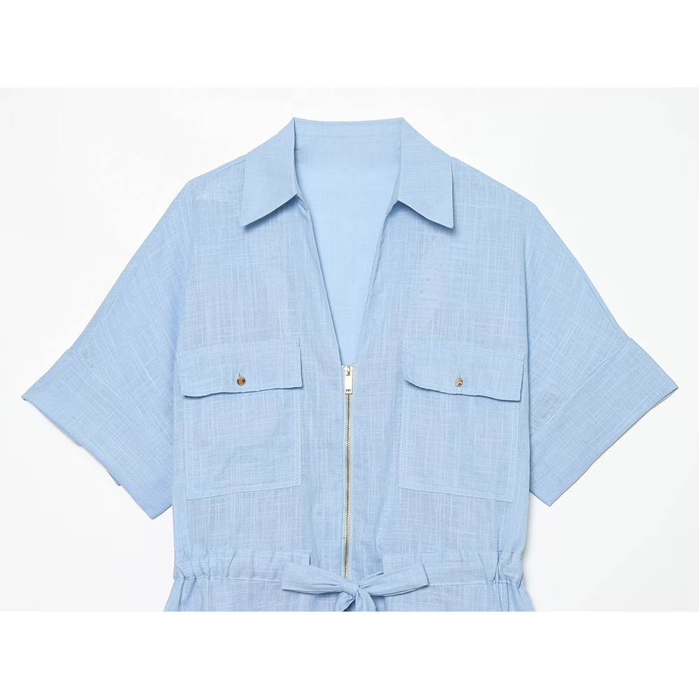 suit Women's 2 pieces linen blend zipper shirt+Pants